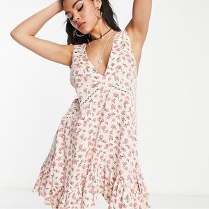 Intimately Free People S Mini Sleeveless Slip Dress Cottage Floral Rose Ruffle